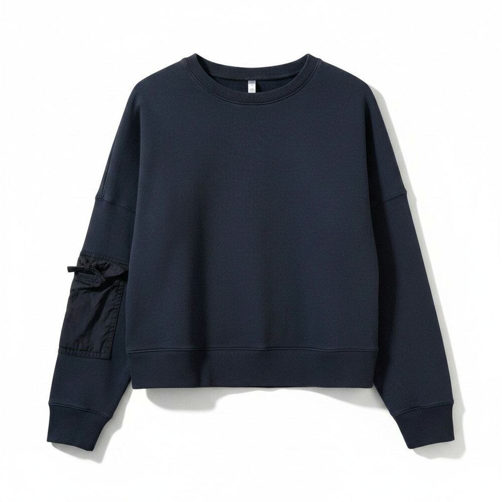 FABLETICS Womens Pocket Sleeve Crew Neck Pullover Sweatshirt Black XS Athleisure